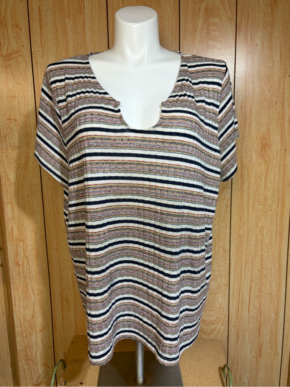 Lane Bryant Striped Short Sleeve Knit Top - Black, White & Tan SZ - 26/28